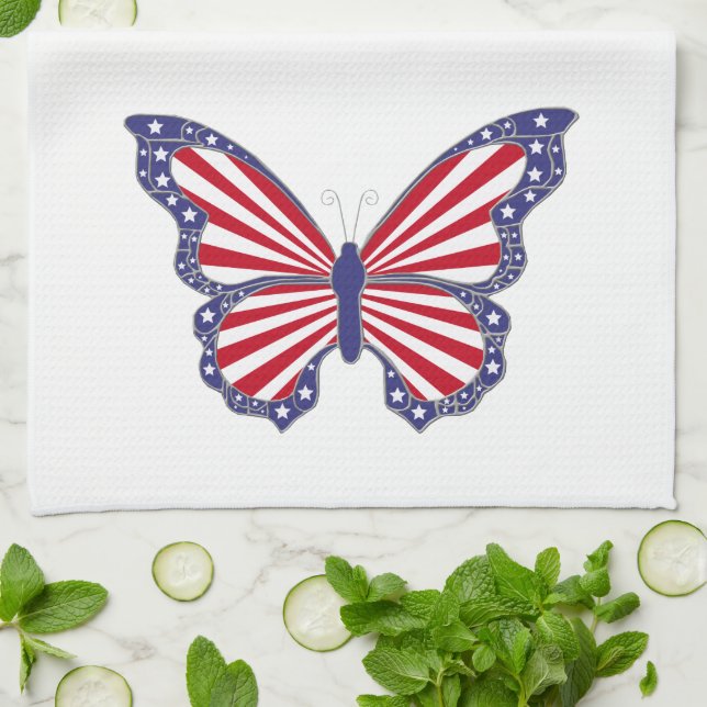 Patriotic Red White & Blue Butterfly Kitchen Towel Kökshandduk (Vikta)