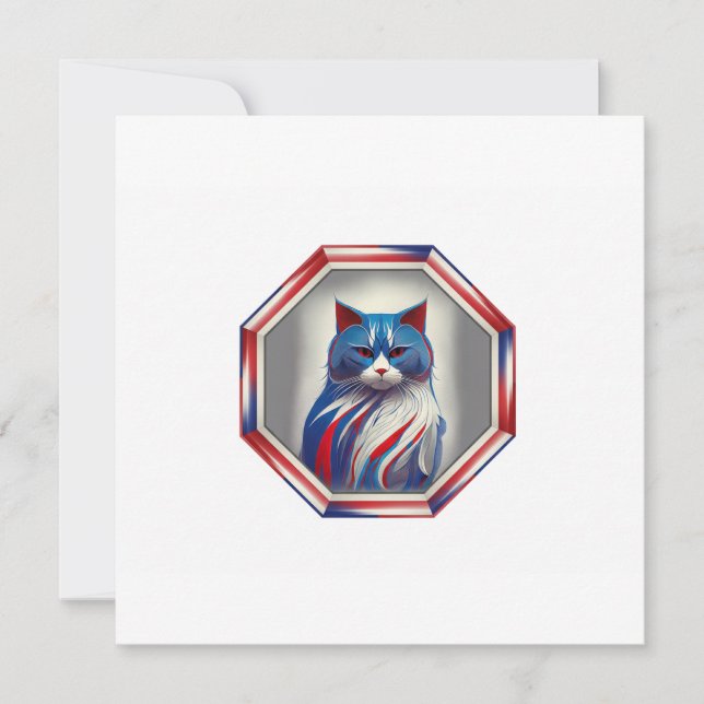 Patriotic Red White & Blue Cat In Frame Inbjudningar (Framsida)