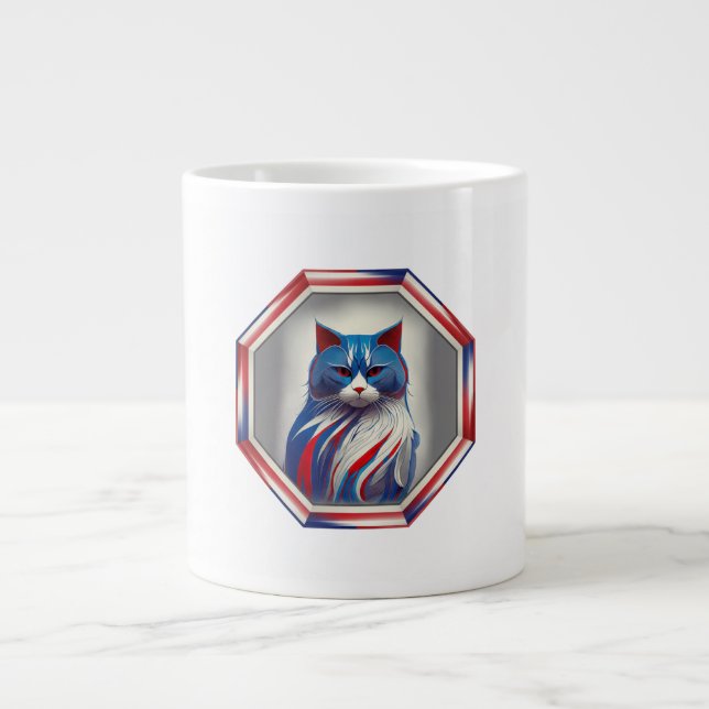 Patriotic Red White & Blue Cat In Frame Jumbo Mugg (Framsidan)