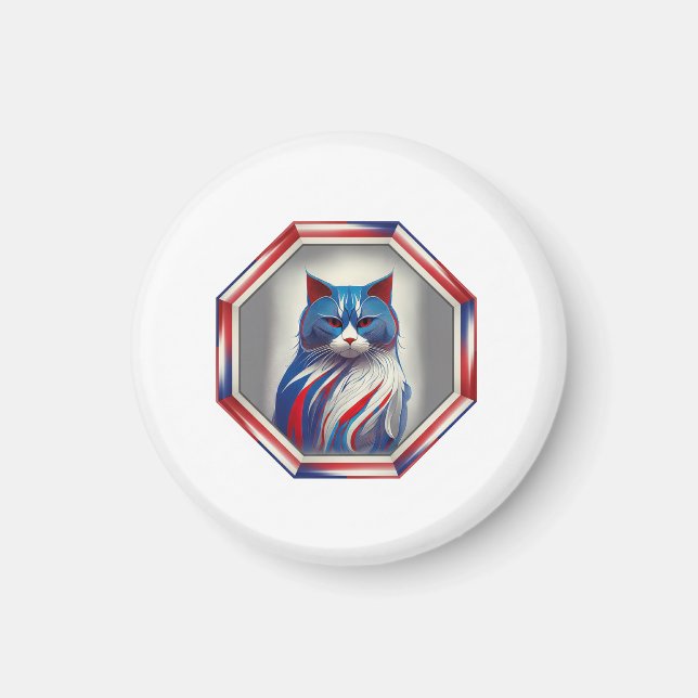 Patriotic Red White & Blue Cat In Frame Magnet (Framsidan)