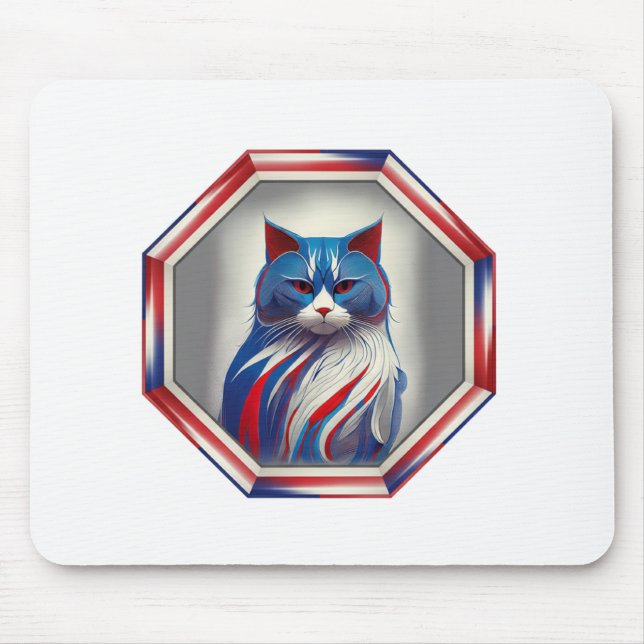 Patriotic Red White & Blue Cat In Frame Musmatta (Framsidan)