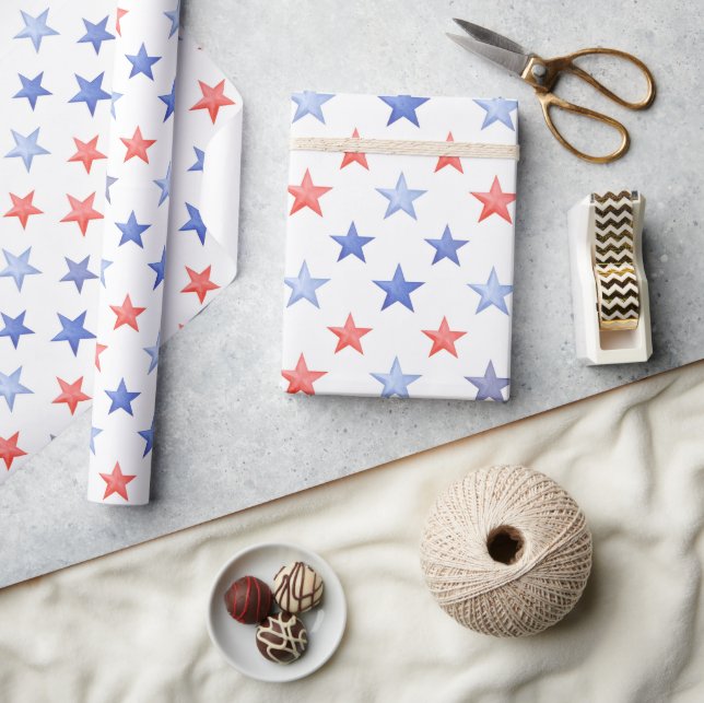 Patriotic Red White & Blue Stars  Presentpapper (Hantverk)