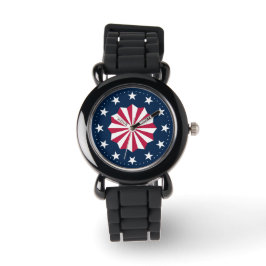 Patriotic Red White Blue Stars Stripes Rosette Armbandsur