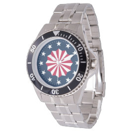 Patriotic Red White Blue Stars Stripes Rosette Armbandsur