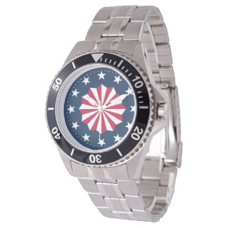 Patriotic Red White Blue Stars Stripes Rosette Armbandsur