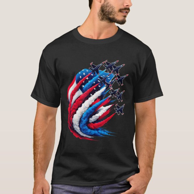 Patriotic Red White Blue Usa Flag Fighter Jets 4th T Shirt (Framsida)