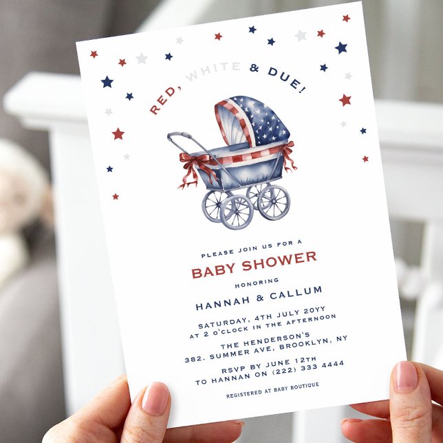 Patriotic Red, White & due 4:e juli Baby Shower Inbjudningar (Skapare uppladdad)