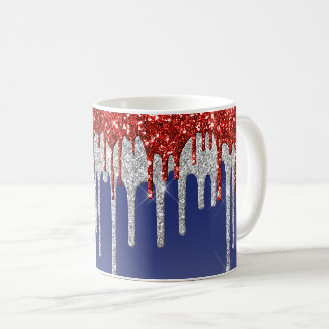 Patriotic Red White Glitter Drip Blue Kaffemugg (Framsida höger)