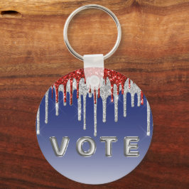 Patriotic Red White Glitter Drip Blue Vote Nyckelring
