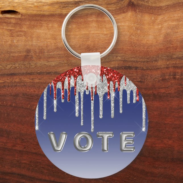Patriotic Red White Glitter Drip Blue Vote Nyckelring (Framsida)