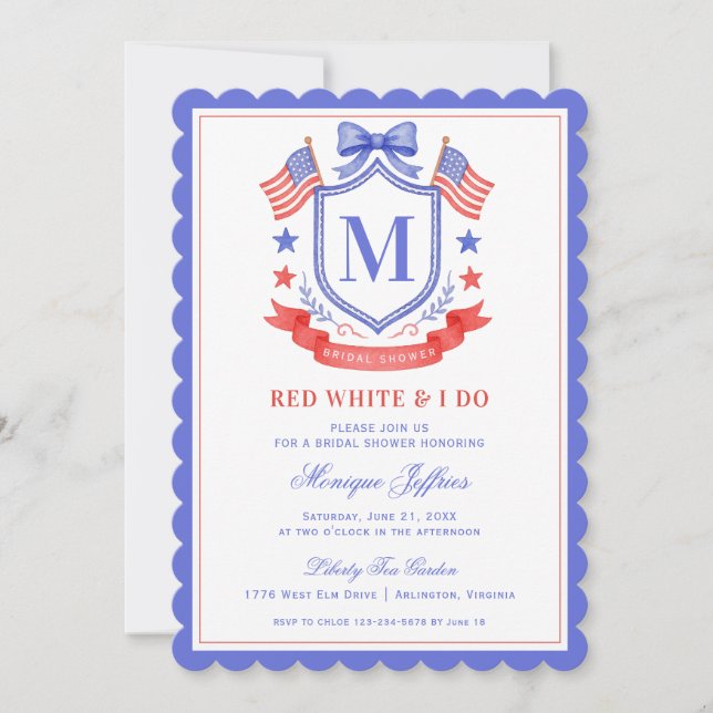 Patriotic Red White & I Do Monogram Bridal Shower Inbjudningar (Framsida)