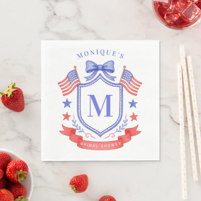 Patriotic Red White & I Do Monogram Bridal Shower Pappersservett (Insitu)