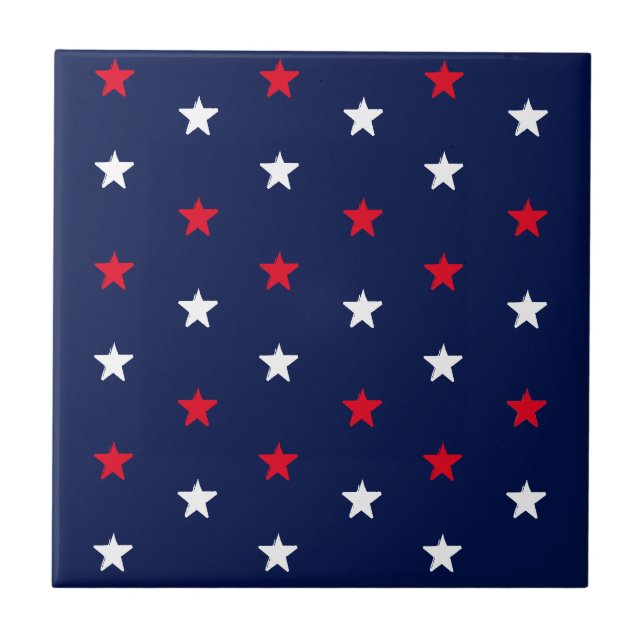 Patriotic Red white navy Blue stars 4:e juli Kakelplatta (Framsidan)