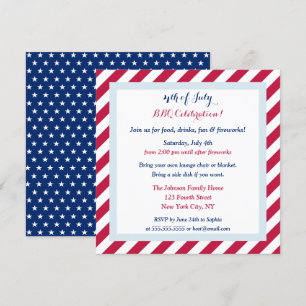 Patriotic Red White och Blue 4:e juli BBQ Party Inbjudningar