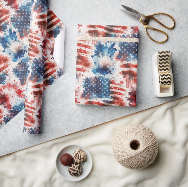 Patriotic Red White och Blue 4:e juli Wrapping Presentpapper (Hantverk)