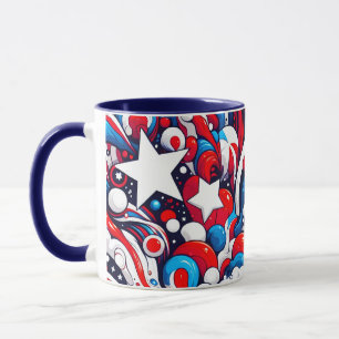 Patriotic Red White och Blue Abstrakt US Flagga Mugg