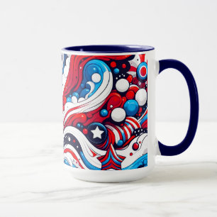 Patriotic Red White och Blue Abstrakt US Flagga Mugg