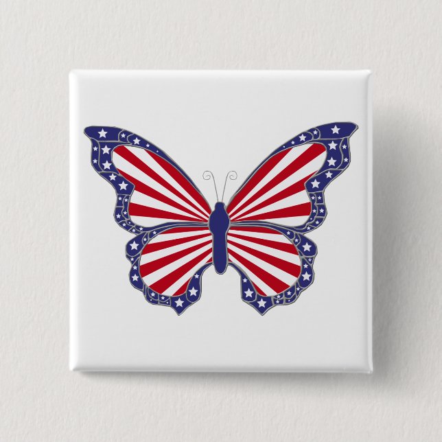 Patriotic Red White och Blue Butterfly Butterfly B Knapp (Framsida)
