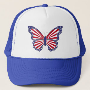 Patriotic Red White och Blue Butterfly Hat Keps