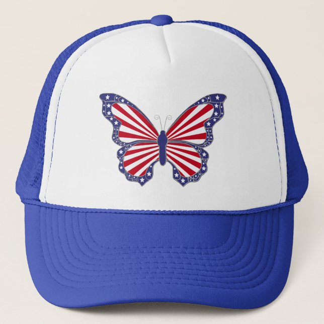 Patriotic Red White och Blue Butterfly Hat Keps (Framsida)