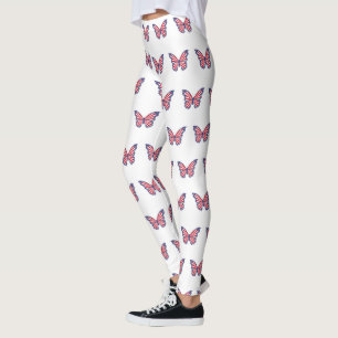 Patriotic Red White och Blue Butterfly Leggings