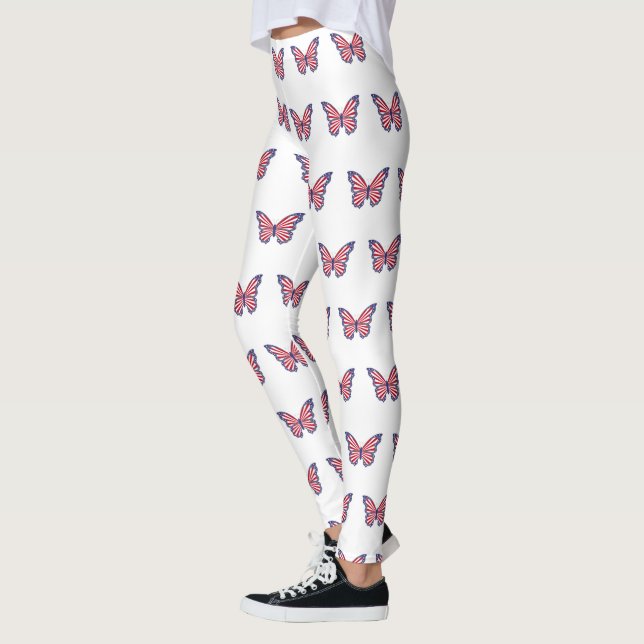 Patriotic Red White och Blue Butterfly Leggings (Vänster)