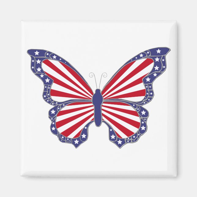 Patriotic Red White och Blue Butterfly Magnet (Framsidan)