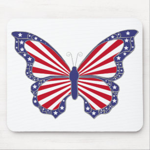 Patriotic Red White och Blue Butterfly Mouse Pad Musmatta