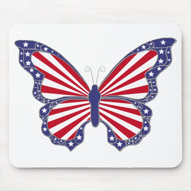 Patriotic Red White och Blue Butterfly Mouse Pad Musmatta (Framsidan)