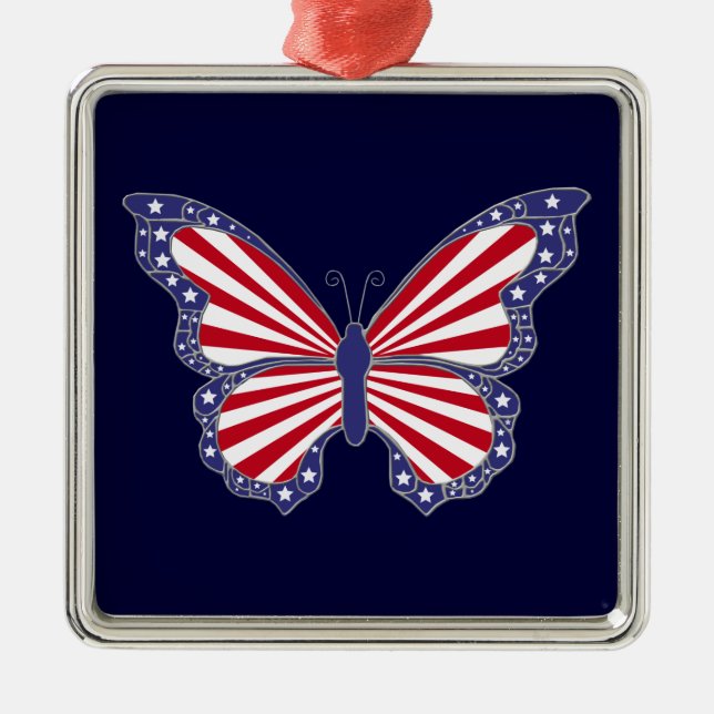 Patriotic Red White och Blue Butterfly Ornament (Framsidan)