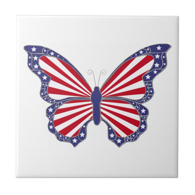 Patriotic Red White och Blue Butterfly Tile Kakelplatta (Framsidan)