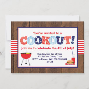 Patriotic Red, White och Blue Cookout Inbjudningar