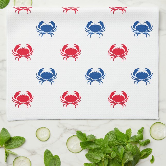 Patriotic Red white och blue crab mönster Kökshandduk (Vikta)