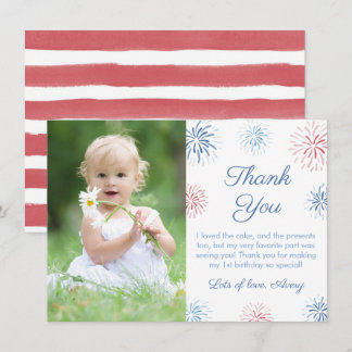Patriotic Red White och Blue Fireworks Bild Tack Kort