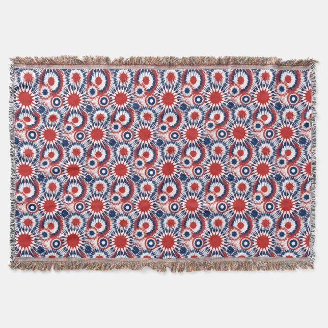 Patriotic Red White och Blue Fireworks Filt (Framsidan)