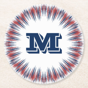 Patriotic Red White och Blue Fireworks Monogram Underlägg Papper Rund