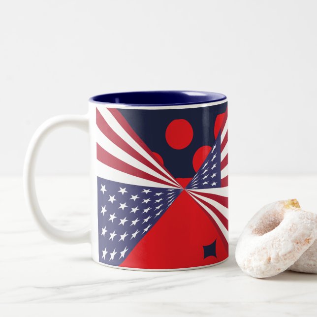 Patriotic Red white och Blue Flagga Coffee, Tea Mu Två-Tonad Mugg (Med munk)