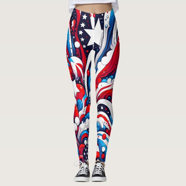 Patriotic Red, White och Blue Four från juli Leggings (Framsida)