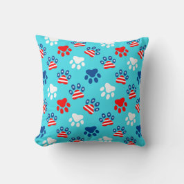 Patriotic Red White och Blue Hund Tass Mönster Kudde