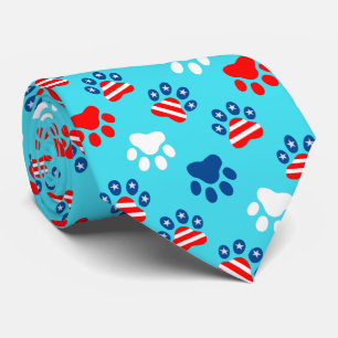 Patriotic Red White och Blue Hund Tass Mönster Slips