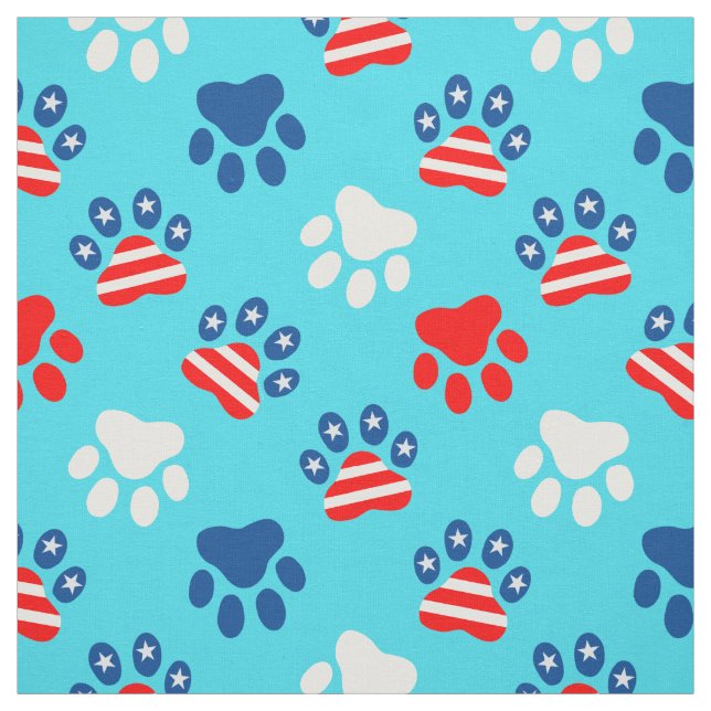 Patriotic Red White och Blue Hund Tass Mönster Tyg (Provkarta)