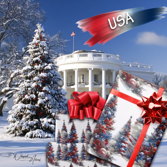 Patriotic Red White och Blue Julgranar Presentpapper (Skapare uppladdad)