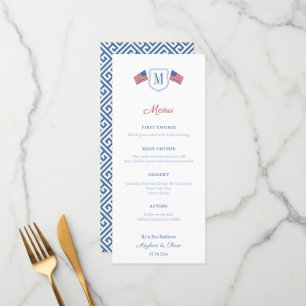 Patriotic Red White och Blue Monogram Bröllop Meny