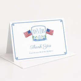 Patriotic Red White och Blue Monogram Bröllop Tack Kort