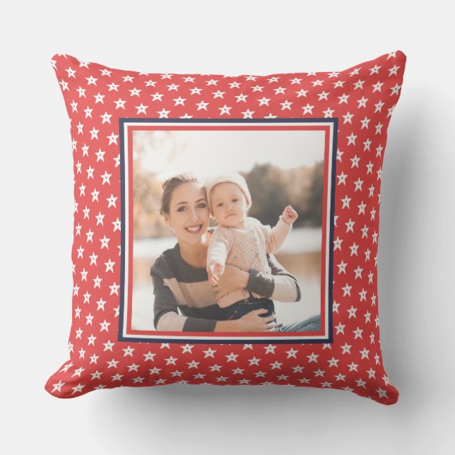 Patriotic Red, White och Blue Stars med Photo Kudde (Framsida)