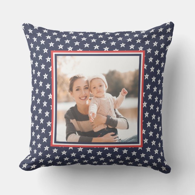 Patriotic Red, White och Blue Stars med Photo Kudde (Framsida)
