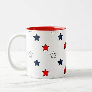 Patriotic Red White och Blue Stars Två-Tonad Mugg