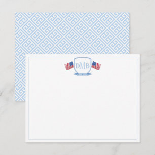 Patriotic Red White och Blue Three Brev Monogram Tack Kort