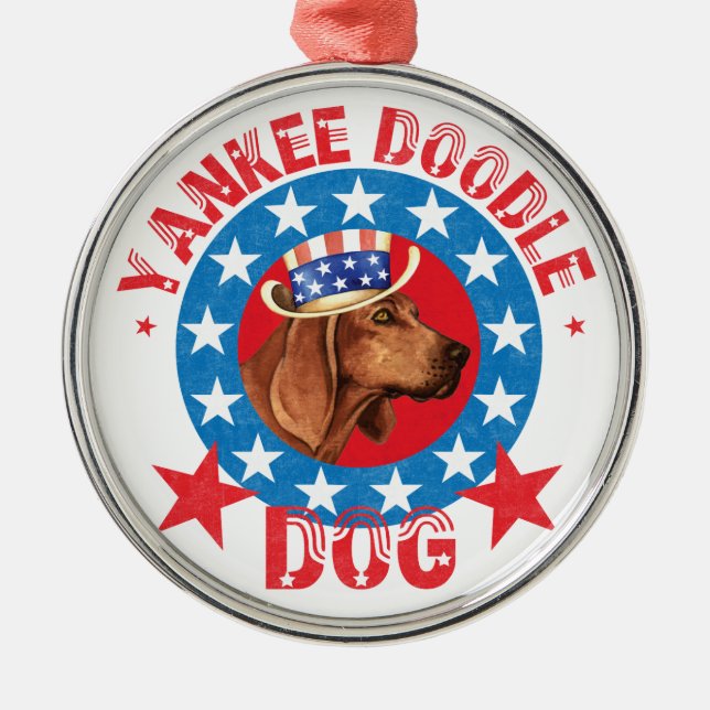 Patriotic Redbone Coonhound Julgransprydnad Metall (Framsidan)