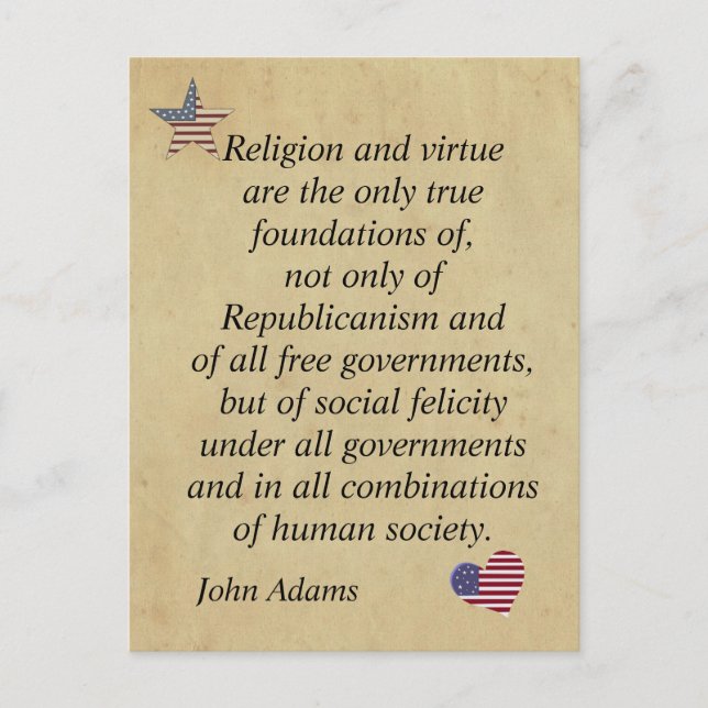 Patriotic Religiösa Quote John Adams Vykort (Framsida)